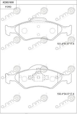 Asimco KD6516W - Bremžu uzliku kompl., Disku bremzes autodraugiem.lv