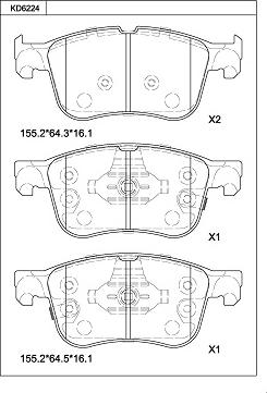 Asimco KD6224 - Bremžu uzliku kompl., Disku bremzes autodraugiem.lv