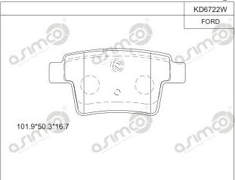 Asimco KD6722W - Bremžu uzliku kompl., Disku bremzes autodraugiem.lv