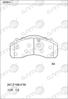 Asimco KD0914 - Bremžu uzliku kompl., Disku bremzes autodraugiem.lv