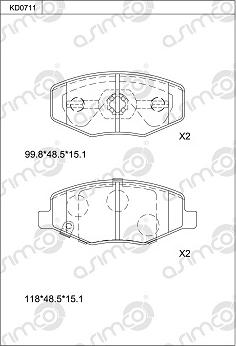 Asimco KD0711 - Bremžu uzliku kompl., Disku bremzes autodraugiem.lv