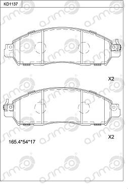 Asimco KD1137 - Bremžu uzliku kompl., Disku bremzes autodraugiem.lv