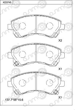 Asimco KD3745 - Bremžu uzliku kompl., Disku bremzes autodraugiem.lv