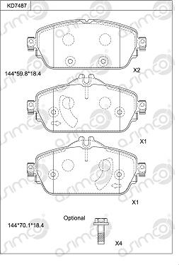 Asimco KD7487 - Bremžu uzliku kompl., Disku bremzes autodraugiem.lv