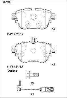 Asimco KD7696 - Bremžu uzliku kompl., Disku bremzes autodraugiem.lv