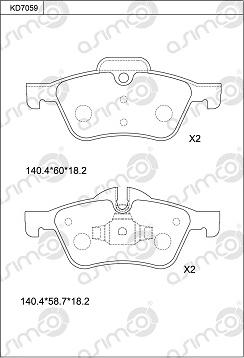 Asimco KD7059 - Bremžu uzliku kompl., Disku bremzes autodraugiem.lv