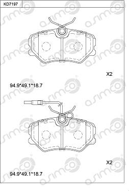 Asimco KD7197 - Bremžu uzliku kompl., Disku bremzes autodraugiem.lv