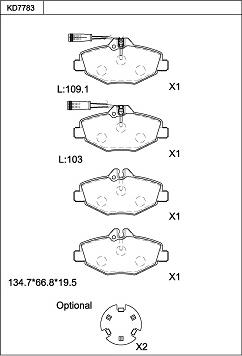 Asimco KD7783 - Bremžu uzliku kompl., Disku bremzes autodraugiem.lv