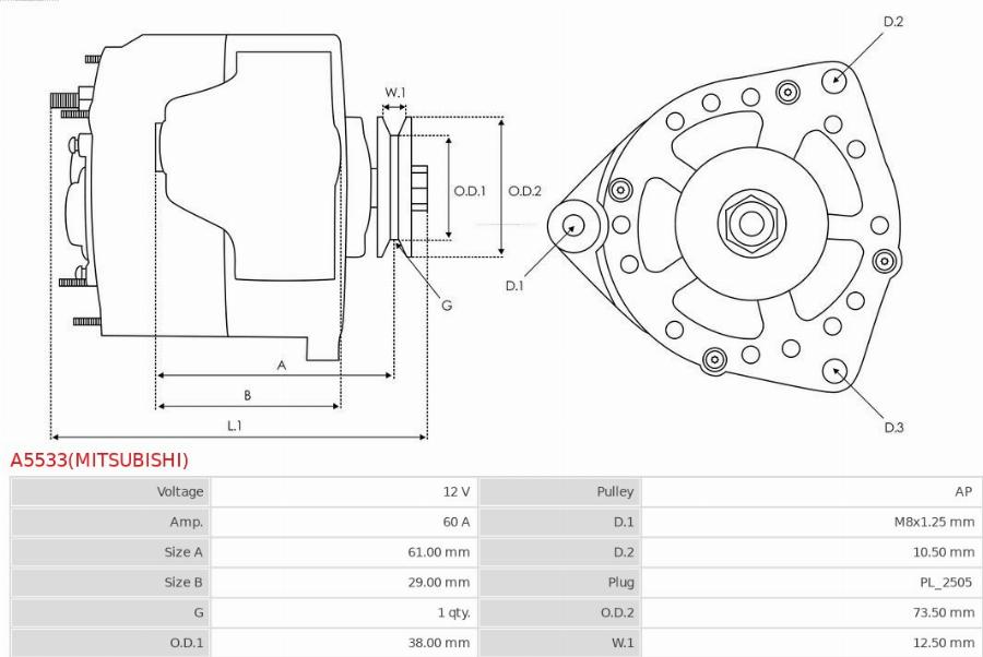 AS-PL A5533(MITSUBISHI) - Ģenerators autodraugiem.lv