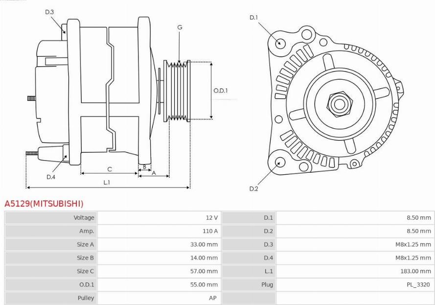 AS-PL A5129(MITSUBISHI) - Ģenerators autodraugiem.lv