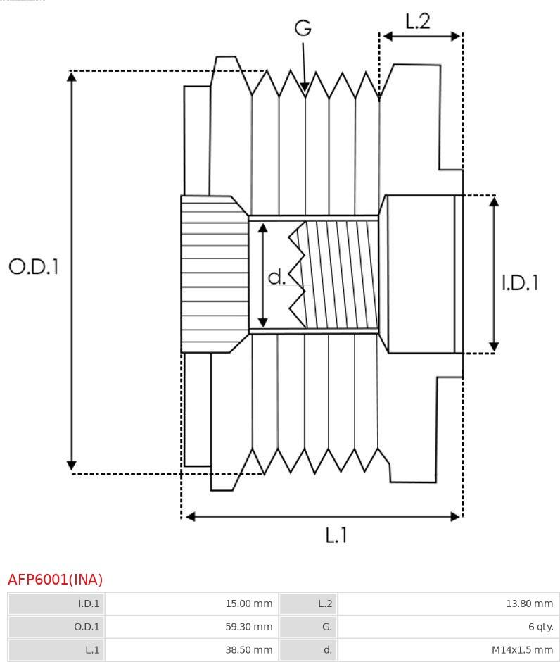 AS-PL AFP6001(INA) - Piedziņas skriemelis, Ģenerators autodraugiem.lv
