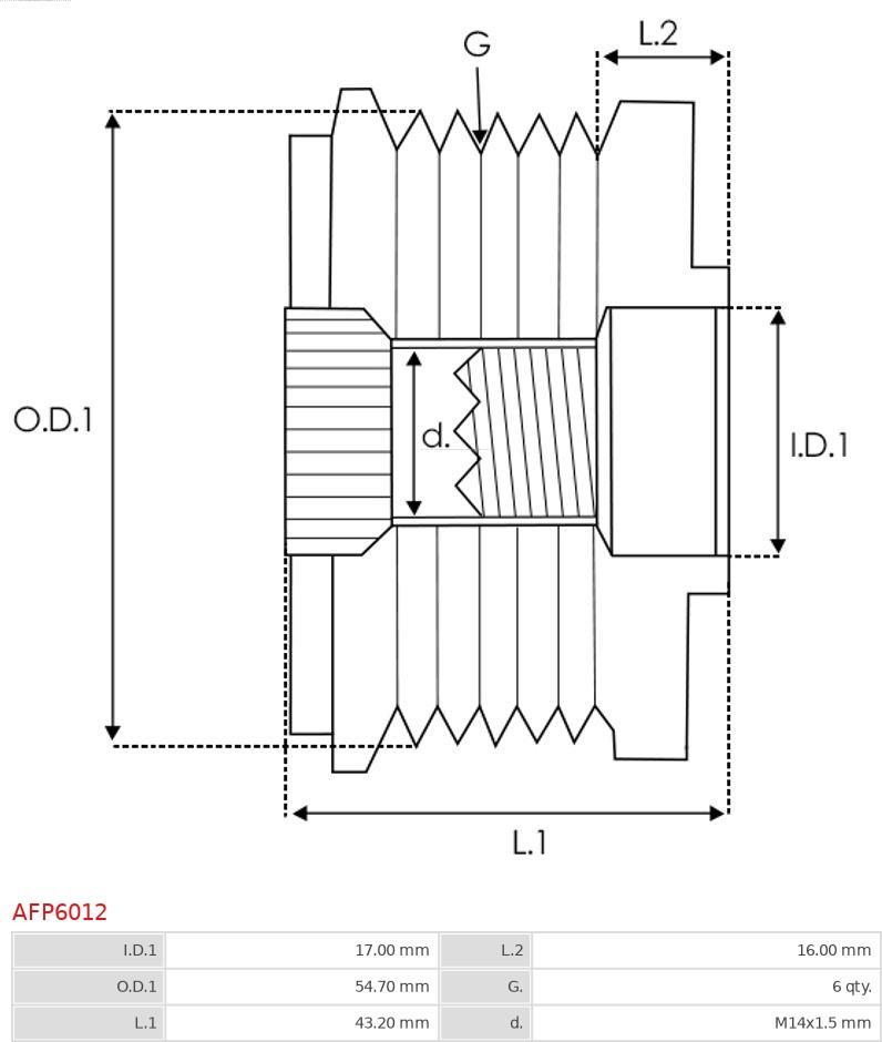 ASPL AFP6012 - Piedziņas skriemelis, Ģenerators autodraugiem.lv