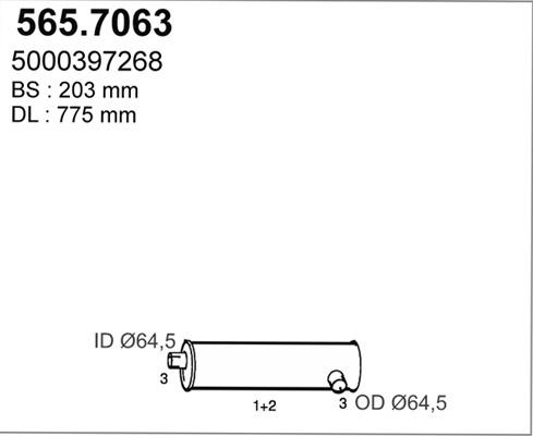 ASSO 565.7063 - Vidējais / Gala izpl. gāzu trokšņa slāpētājs autodraugiem.lv