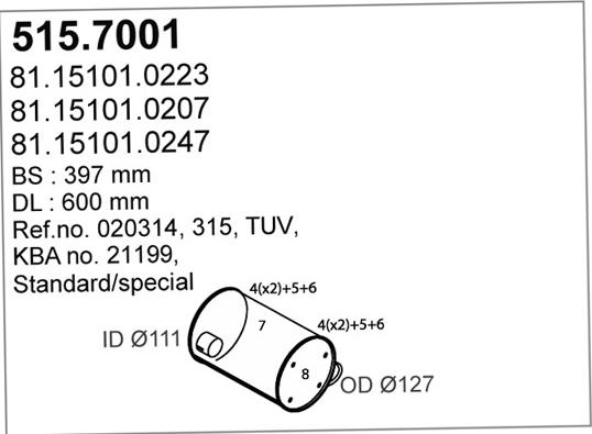 ASSO 515.7001 - Vidējais / Gala izpl. gāzu trokšņa slāpētājs autodraugiem.lv