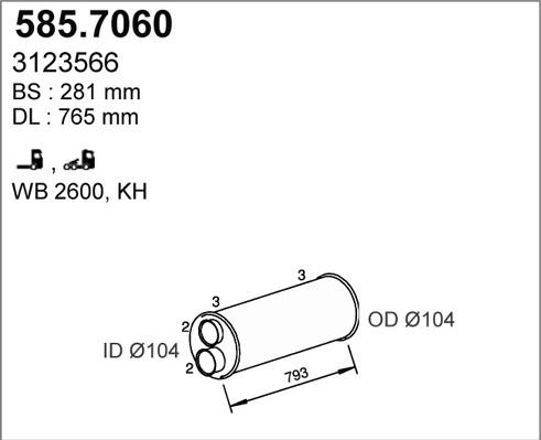 ASSO 585.7060 - Vidējais / Gala izpl. gāzu trokšņa slāpētājs autodraugiem.lv