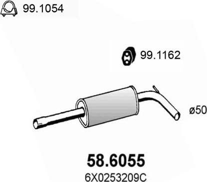 ASSO 58.6055 - Vidējais izpl. gāzu trokšņa slāpētājs autodraugiem.lv