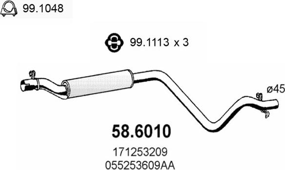 ASSO 58.6010 - Vidējais izpl. gāzu trokšņa slāpētājs autodraugiem.lv