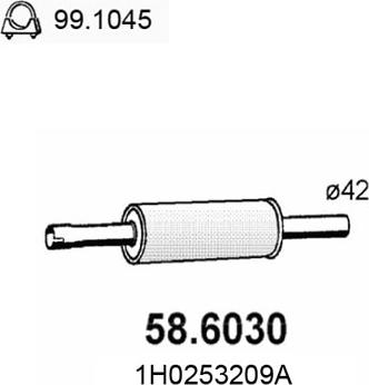 ASSO 58.6030 - Vidējais izpl. gāzu trokšņa slāpētājs autodraugiem.lv