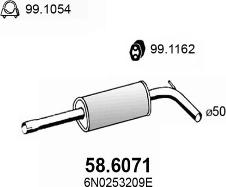 ASSO 58.6071 - Vidējais izpl. gāzu trokšņa slāpētājs autodraugiem.lv
