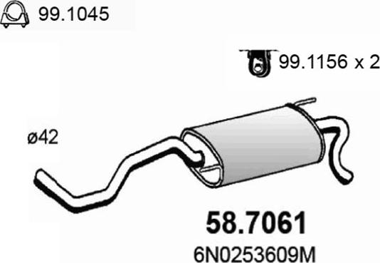 ASSO 58.7061 - Izplūdes gāzu trokšņa slāpētājs (pēdējais) autodraugiem.lv