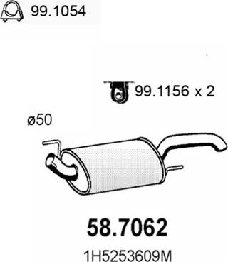 ASSO 58.7062 - Izplūdes gāzu trokšņa slāpētājs (pēdējais) autodraugiem.lv