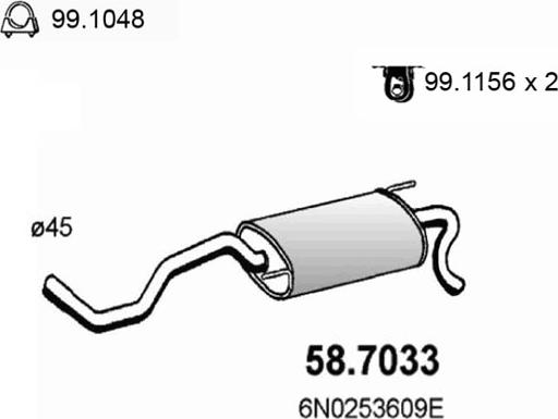 ASSO 58.7033 - Izplūdes gāzu trokšņa slāpētājs (pēdējais) autodraugiem.lv