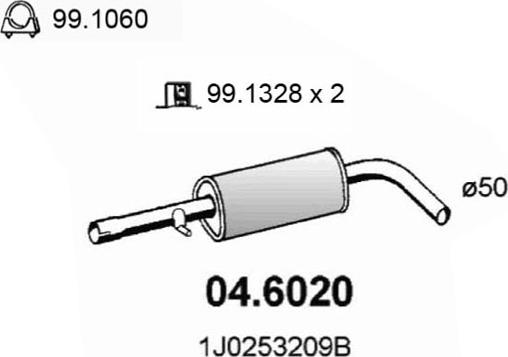 ASSO 04.6020 - Vidējais izpl. gāzu trokšņa slāpētājs autodraugiem.lv