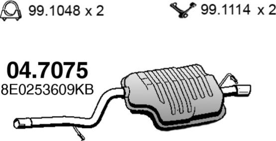 ASSO 04.7075 - Izplūdes gāzu trokšņa slāpētājs (pēdējais) autodraugiem.lv