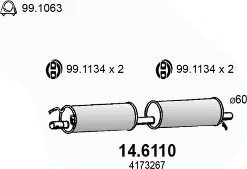 ASSO 14.6110 - Vidējais izpl. gāzu trokšņa slāpētājs autodraugiem.lv