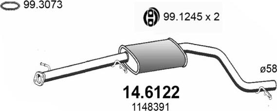 ASSO 14.6122 - Vidējais izpl. gāzu trokšņa slāpētājs autodraugiem.lv