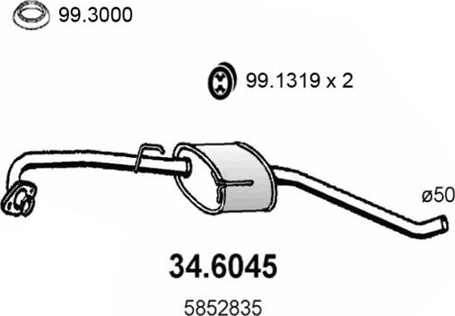 ASSO 34.6045 - Vidējais izpl. gāzu trokšņa slāpētājs autodraugiem.lv