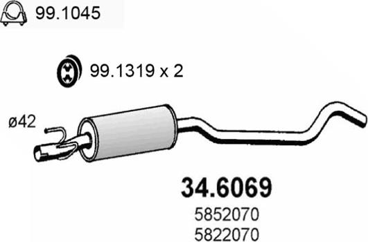 ASSO 34.6069 - Vidējais izpl. gāzu trokšņa slāpētājs autodraugiem.lv