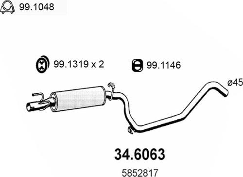 ASSO 34.6063 - Vidējais izpl. gāzu trokšņa slāpētājs autodraugiem.lv