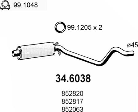 ASSO 34.6038 - Vidējais izpl. gāzu trokšņa slāpētājs autodraugiem.lv