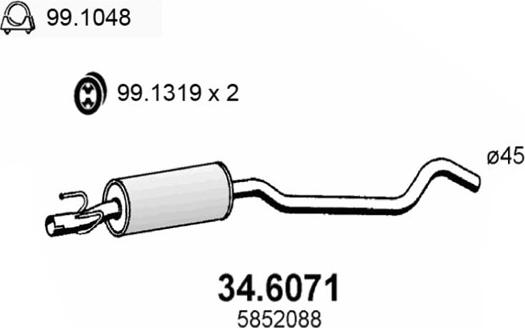 ASSO 34.6071 - Vidējais izpl. gāzu trokšņa slāpētājs autodraugiem.lv