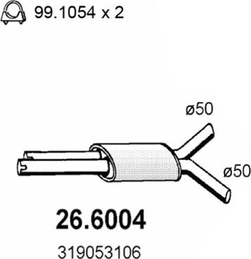 ASSO 26.6004 - Vidējais izpl. gāzu trokšņa slāpētājs autodraugiem.lv