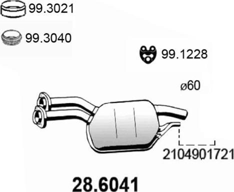ASSO 28.6041 - Vidējais izpl. gāzu trokšņa slāpētājs autodraugiem.lv