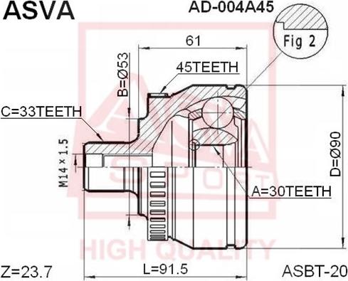 ASVA AD-004A45 - Šarnīru komplekts, Piedziņas vārpsta autodraugiem.lv