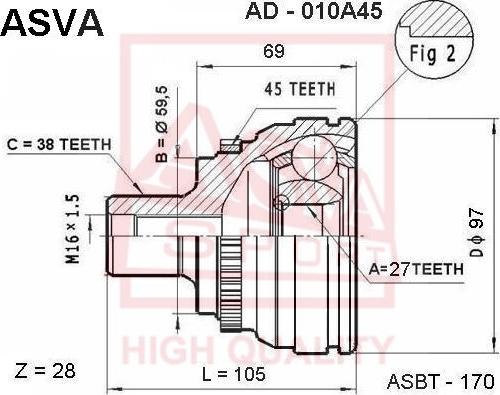 ASVA AD-010A45 - Šarnīru komplekts, Piedziņas vārpsta autodraugiem.lv