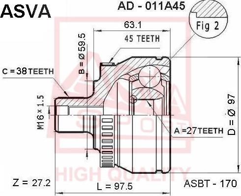 ASVA AD-011A45 - Šarnīru komplekts, Piedziņas vārpsta autodraugiem.lv