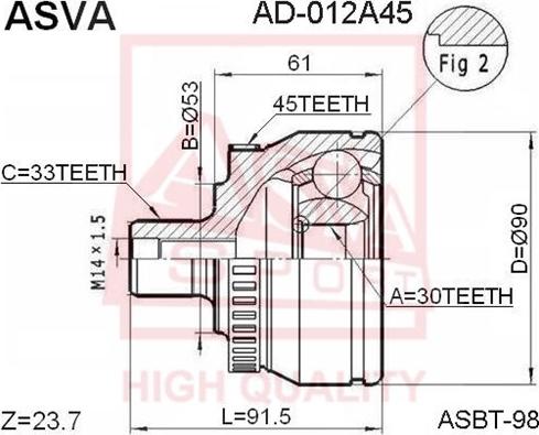 ASVA AD-012A45 - Šarnīru komplekts, Piedziņas vārpsta autodraugiem.lv