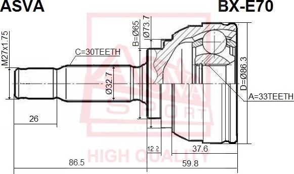 ASVA BX-E70 - Šarnīru komplekts, Piedziņas vārpsta autodraugiem.lv