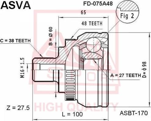 ASVA FD-075A48 - Šarnīru komplekts, Piedziņas vārpsta autodraugiem.lv