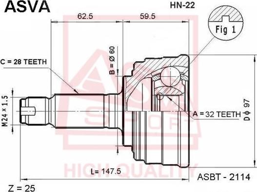 ASVA HN-22 - Šarnīru komplekts, Piedziņas vārpsta autodraugiem.lv