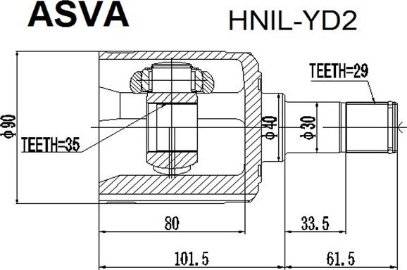 ASVA HNIL-YD2 - Šarnīru komplekts, Piedziņas vārpsta autodraugiem.lv