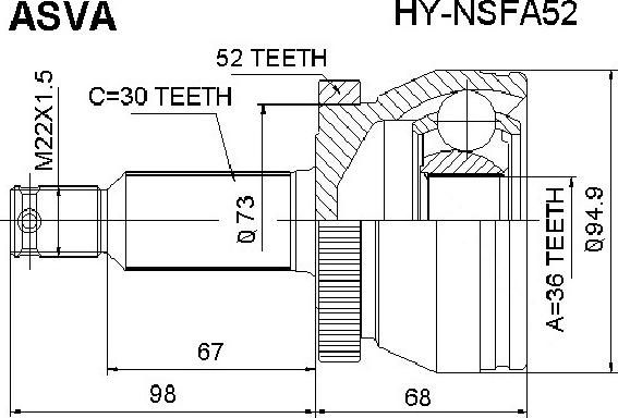 ASVA HY-NSFA52 - Šarnīru komplekts, Piedziņas vārpsta autodraugiem.lv