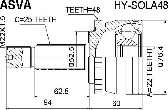 ASVA HY-SOLA48 - Šarnīru komplekts, Piedziņas vārpsta autodraugiem.lv