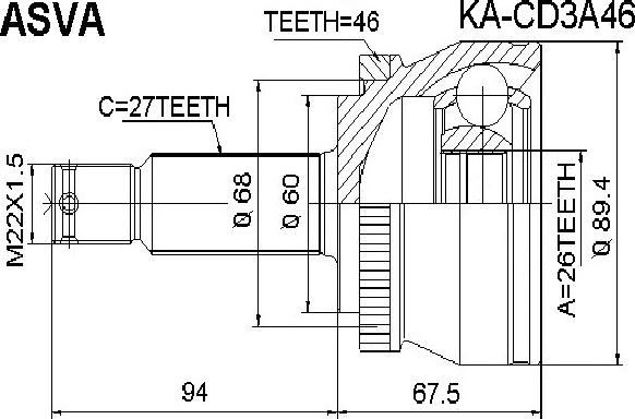 ASVA KA-CD3A46 - Šarnīru komplekts, Piedziņas vārpsta autodraugiem.lv