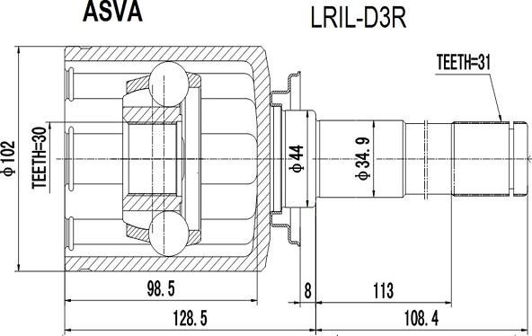ASVA LRIL-D3R - Šarnīru komplekts, Piedziņas vārpsta autodraugiem.lv