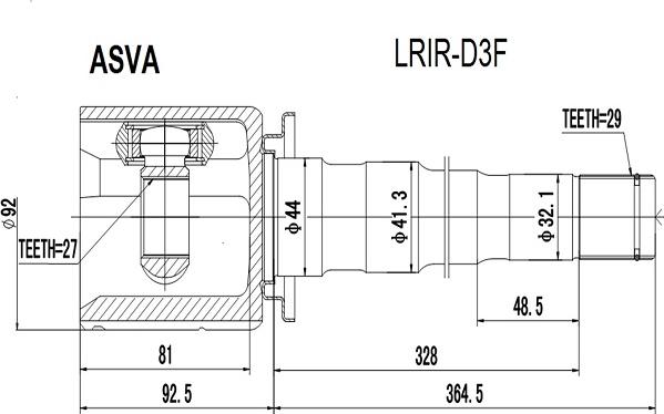 ASVA LRIR-D3F - Šarnīru komplekts, Piedziņas vārpsta autodraugiem.lv
